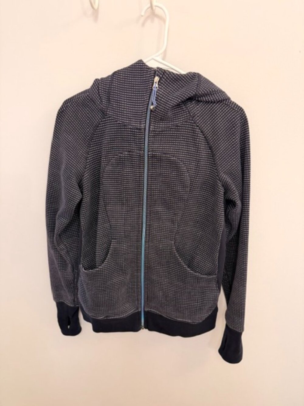 Lululemon Zip Front Hoodie Black White Dot Thumbhole Jacket Size 8